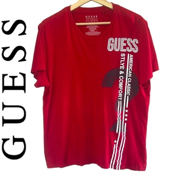 Guess Red Short Sleeve Crew Neck T-Shirt Size L - Picture 1 of 9